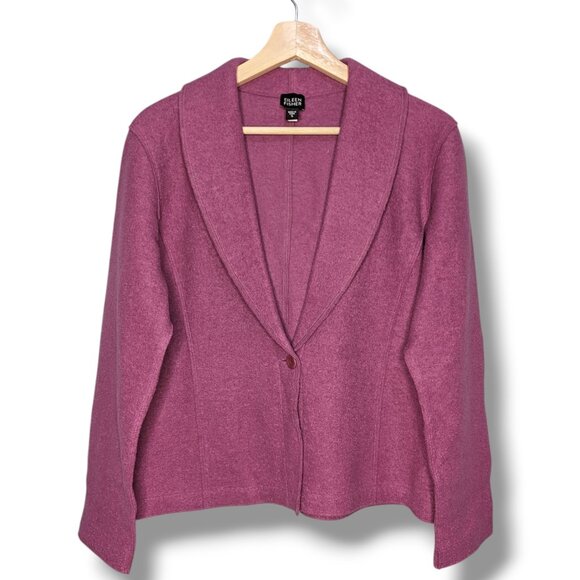 Eileen Fisher S Boiled Wool Blend Purple Blazer Jacket Sweater Cardigan Button - Picture 1 of 5